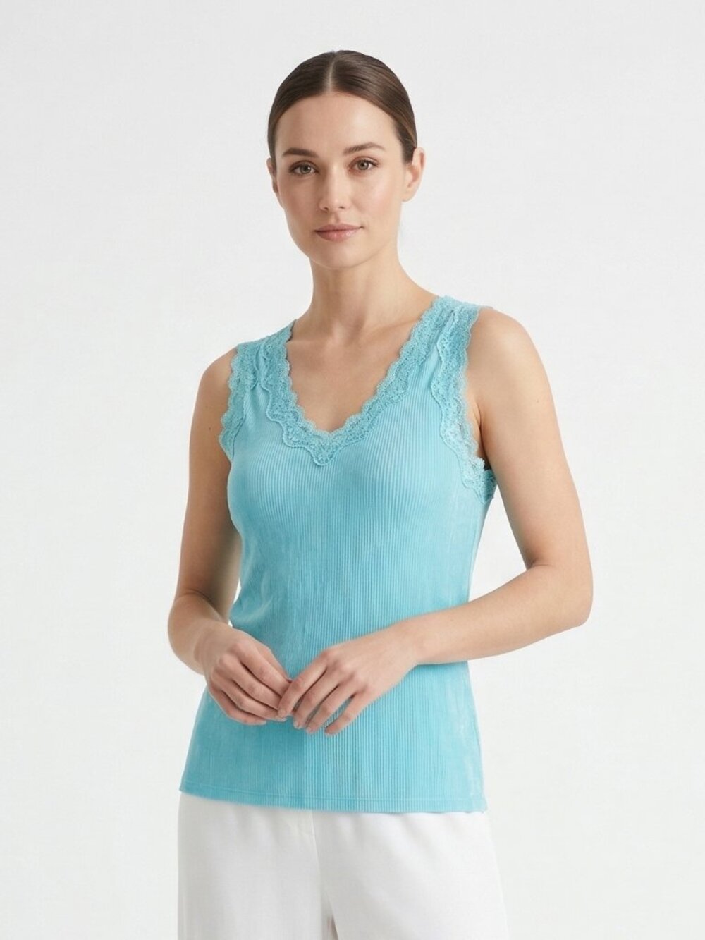 Vintage Citiknits Tank Top Blue Lace Slinky Y2K XL